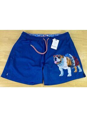 Robert Graham True Blue ‘Bulldog w/Shades’ Swim Trunks/Shorts - Men S - NWT $98